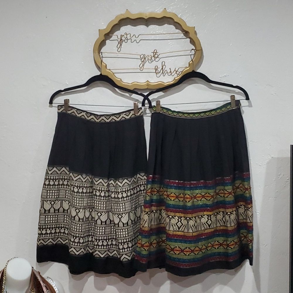 2 Vintage 1950s Hand Knit in Guatamala Pleated Midi Skirts